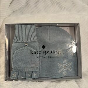Kate Spade Light Blue Hat and Gloves Set